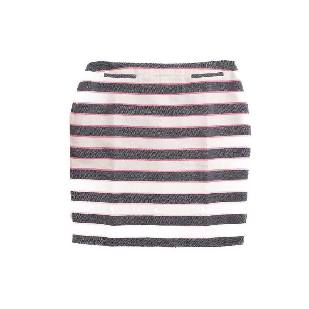 Halogen Nordstrom Pencil Skirt Size 12 Zip Up Striped Ivory Pink Blue EUC B90